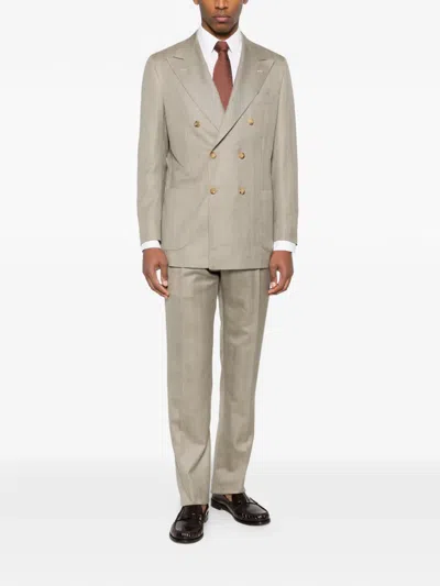 Kiton Double-breasted Suit In Neutral
