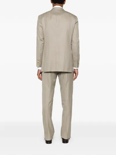 Kiton Double-breasted Suit In Neutral