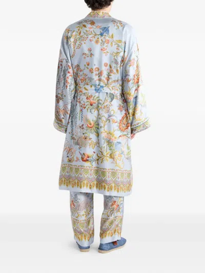 Etro Printed Silk Robe In Blue