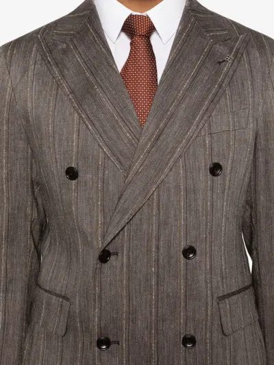 Tagliatore Double-breasted Striped-pattern Suit In Brown