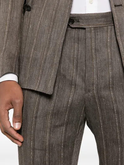 Tagliatore Double-breasted Striped-pattern Suit In Brown