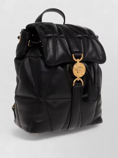 Versace Backpack Quilted Design Gold Tone Hardware In Black