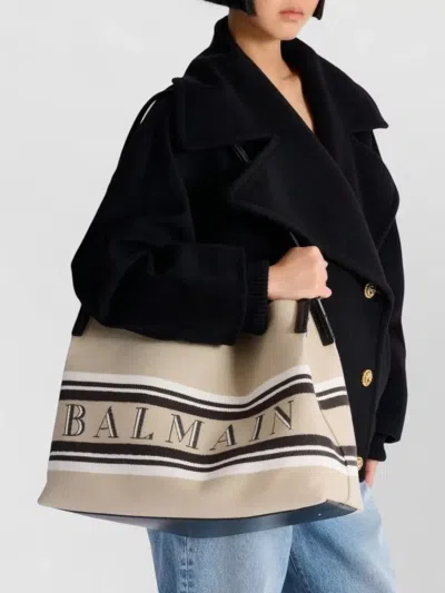Balmain Medium Release Shopper Bag In Canvas And Calfskin