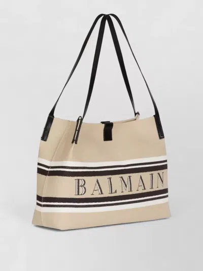 Balmain Medium Release Shopper Bag In Canvas And Calfskin