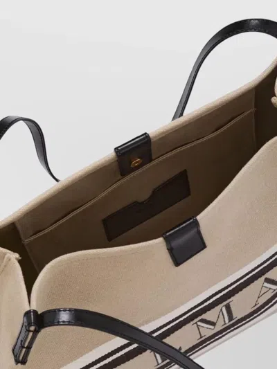 Balmain Medium Release Shopper Bag In Canvas And Calfskin