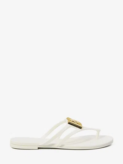 Dolce & Gabbana White Thong Sandals With Logo Plaque On The Front In Rubber Woman In Multi