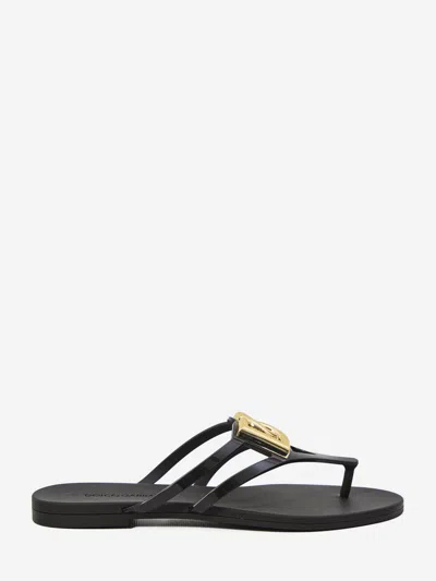 Dolce & Gabbana Black Thong Sandals With Logo Plaque On The Front In Rubber Woman