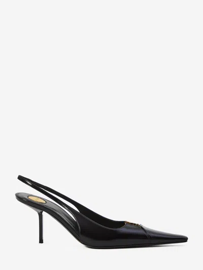 Saint Laurent 75mm Babylone Leather Ysl Slingback Pumps In Black