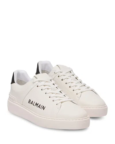 Balmain Calfskin Logo Motif Lace-up Sneakers With Black Heel Counter In Multi