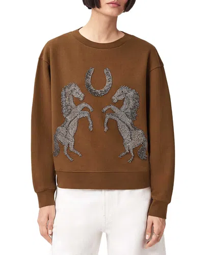 Allsaints Cotton Luck Embellished Pippa Sweatshirt In Brown