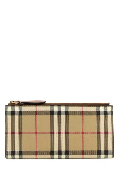 Burberry Canvas Wallet Check Pattern Rectangular Shape In White