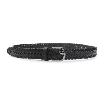 Giorgio Armani Narrow Braided Design Belt Featuring Tongue In Black