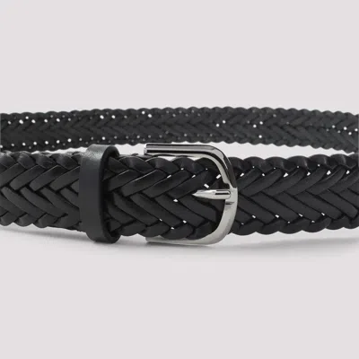 Giorgio Armani Narrow Braided Design Belt Featuring Tongue In Black