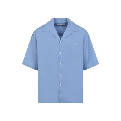 Marni Short-sleeved Shirt With Embroidered-logo In Blue