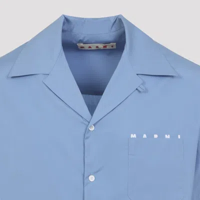 Marni Short-sleeved Shirt With Embroidered-logo In Blue