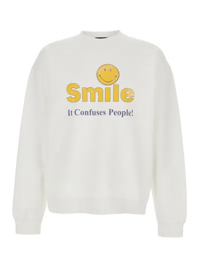 Dsquared2 Men White Crew Neck Sweater With Print On The Front In Cotton Man In White