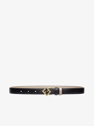 Fendi Women Ff Diamonds Reversible Belt In Black And Beige Leather In Black