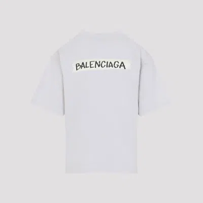 Balenciaga Womens Dirty White Logo-print Relaxed-fit Cotton T-shirt In White