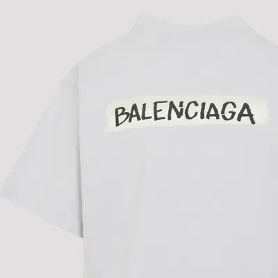 Balenciaga Womens Dirty White Logo-print Relaxed-fit Cotton T-shirt In White