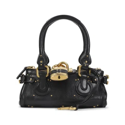 Chloé Paddington Black Shoulder Bag With Oversized Padlock And C-shaped Buckles In Grainy Leather Woman In Black