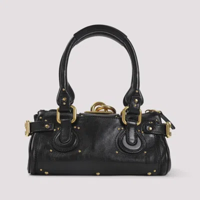 Chloé Paddington Black Shoulder Bag With Oversized Padlock And C-shaped Buckles In Grainy Leather Woman In Black