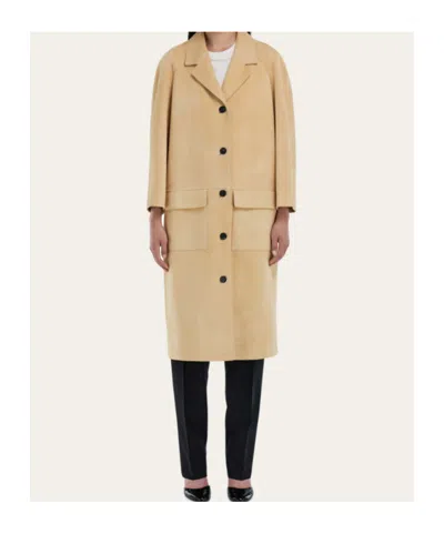 Ferragamo Single Breasted Suede Coat In Neutral