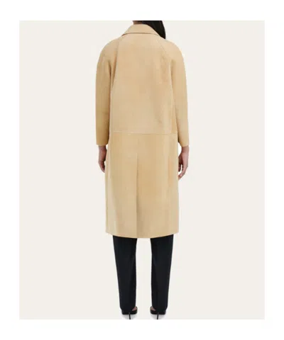 Ferragamo Single Breasted Suede Coat In Neutral
