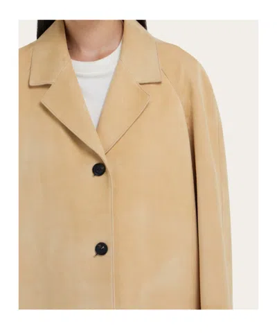 Ferragamo Single Breasted Suede Coat In Neutral