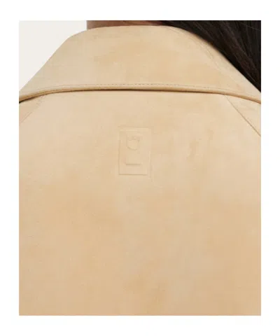 Ferragamo Single Breasted Suede Coat In Neutral