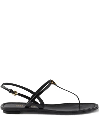 Prada Triangle Logo Patent Leather Thong Sandals In Multi
