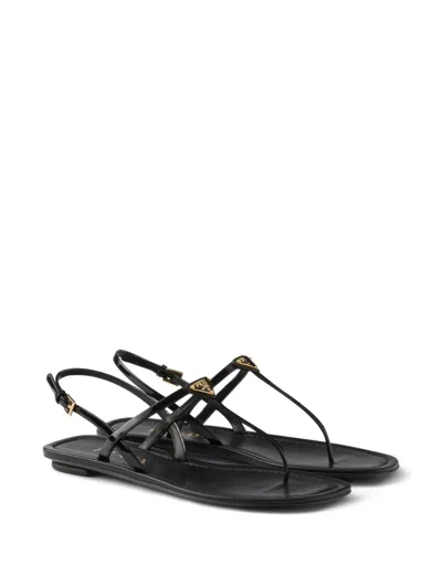 Prada Triangle Logo Patent Leather Thong Sandals In Multi