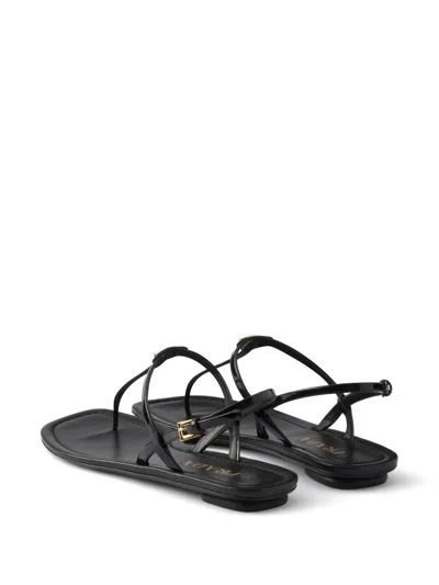 Prada Triangle Logo Patent Leather Thong Sandals In Multi