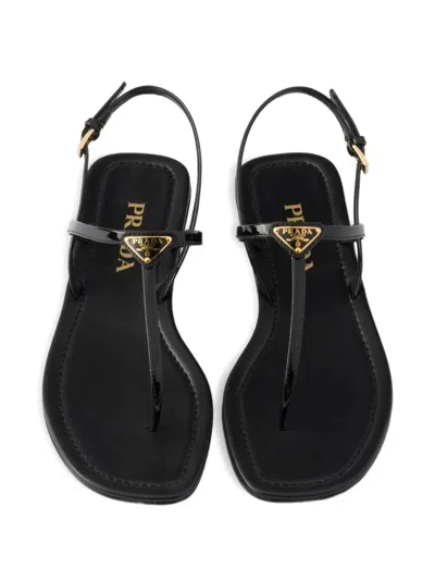 Prada Triangle Logo Patent Leather Thong Sandals In Multi