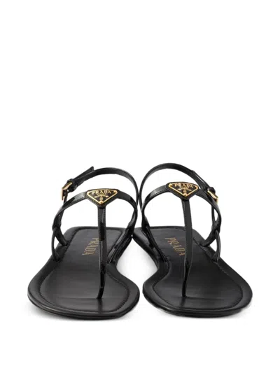 Prada Triangle Logo Patent Leather Thong Sandals In Multi