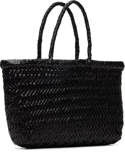 Dragon Diffusion Mini Flat Gora Woven Leather Top Handle Bag In Black