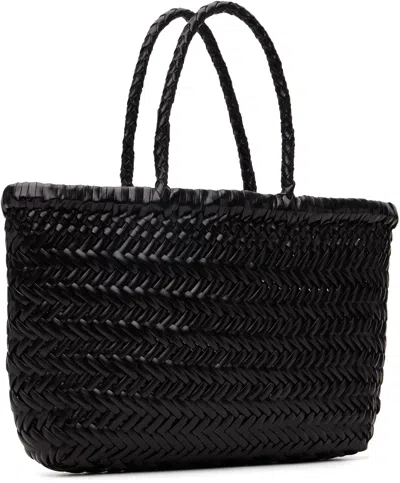 Dragon Diffusion Mini Flat Gora Woven Leather Top Handle Bag In Black