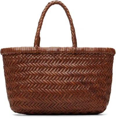 Dragon Diffusion Mini Flat Gora Woven-leather Tote Bag In Brown