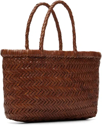 Dragon Diffusion Mini Flat Gora Woven-leather Tote Bag In Brown