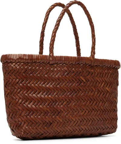 Dragon Diffusion Mini Flat Gora Woven-leather Tote Bag In Brown
