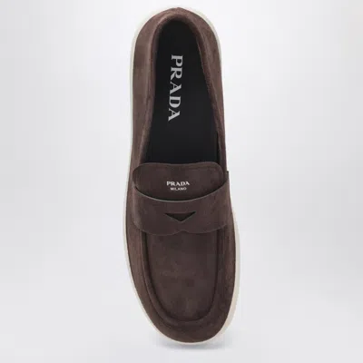 Prada Suede Loafers Round Toe Rubber Sole In Multi