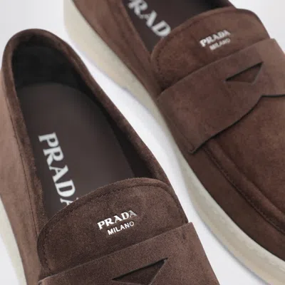 Prada Suede Loafers Round Toe Rubber Sole In Multi