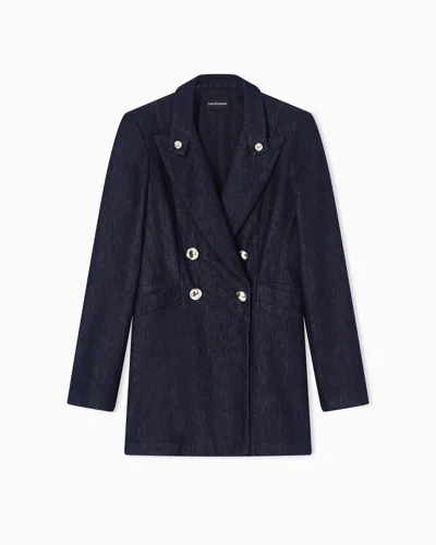 Emporio Armani Double-breasted Blazer In 11 oz Denim In Blue