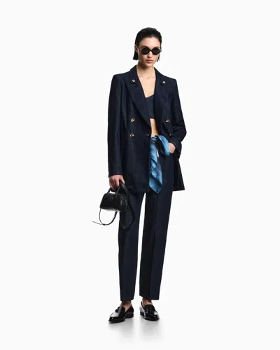 Emporio Armani Double-breasted Blazer In 11 oz Denim In Blue