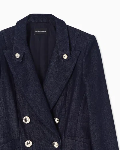 Emporio Armani Double-breasted Blazer In 11 oz Denim In Blue