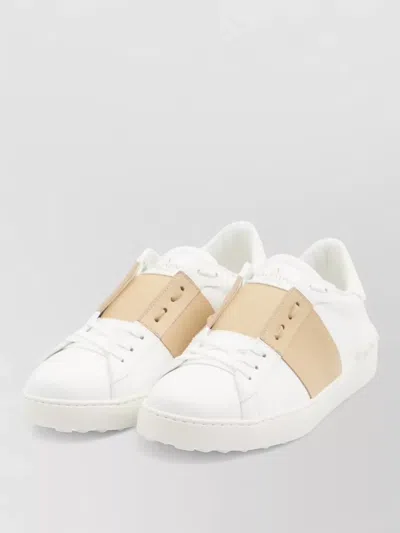 Valentino Garavani Open Sneakers In Leather With Contrast Colored Stripe And Stud Detail In Nude