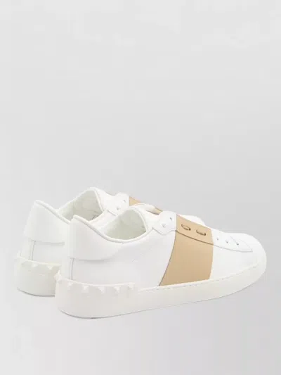 Valentino Garavani Open Sneakers In Leather With Contrast Colored Stripe And Stud Detail In Nude