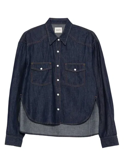 Khaite Neutrals Grenon Cropped Denim Cotton Shirt In Blue