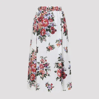 Dolce & Gabbana White Long Skirt With Floral Print And Elasticated Waistband In Cotton Woman In White