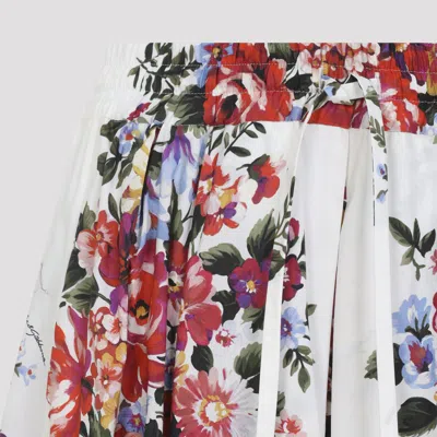Dolce & Gabbana White Long Skirt With Floral Print And Elasticated Waistband In Cotton Woman In White