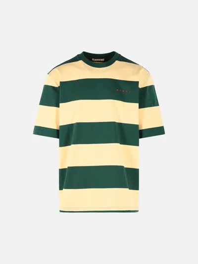 Marni Green And Yellow Maxi-stripe Cotton T-shirt In Multi